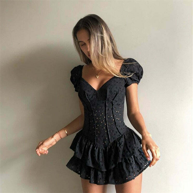 Coquette Aesthetic Chelsea Ruffled Mini Dress - Y2K Fashion Women's Clothing Coquette Aesthetic Chelsea Ruffled Mini Dress - Y2K Fashion Women's Clothing