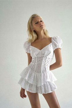 Coquette Aesthetic Chelsea Ruffled Mini Dress - Y2K Fashion Women's Clothing