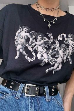 Coquette Aesthetic Cherub Graphic Tee - Y2K Fashion Top with Grunge Style and Pastel Goth Vibes