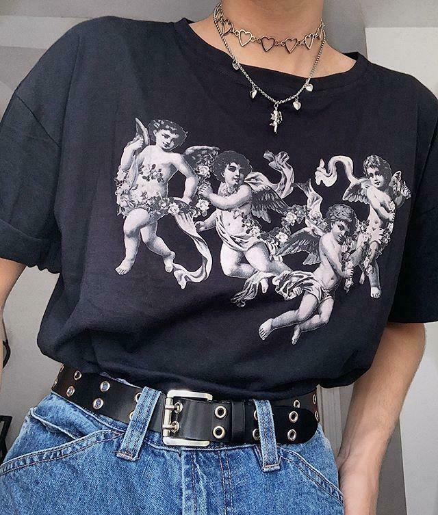 Coquette Aesthetic Cherub Graphic Tee - Y2K Fashion Top with Grunge Style and Pastel Goth Vibes