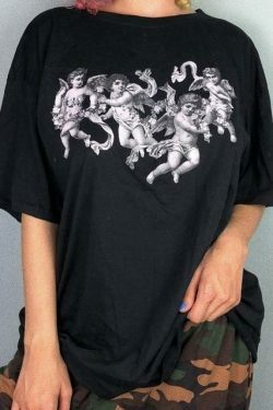 Coquette Aesthetic Cherub Graphic Tee - Y2K Fashion Top with Grunge Style and Pastel Goth Vibes