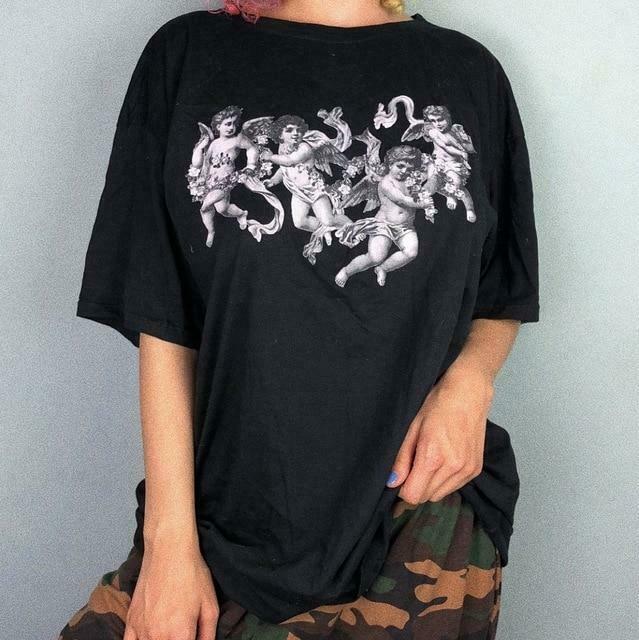 Coquette Aesthetic Cherub Graphic Tee - Y2K Fashion Top with Grunge Style and Pastel Goth Vibes