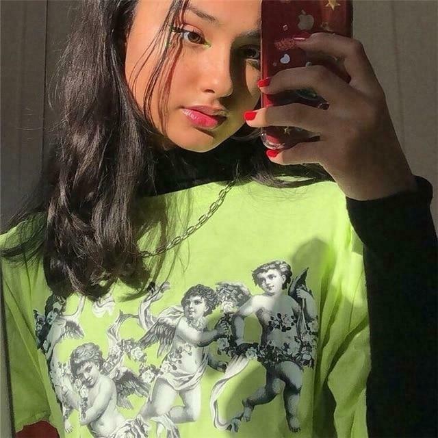 Coquette Aesthetic Cherub Graphic Tee - Y2K Fashion Top with Grunge Style and Pastel Goth Vibes