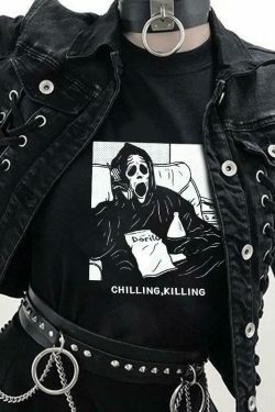 Coquette Aesthetic Chilling Killing T-Shirt - Y2K Fashion Grunge Style Cute Tops Pastel Goth