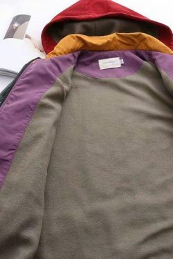 Coquette Aesthetic Color Block Hooded Coat with Patched Pockets