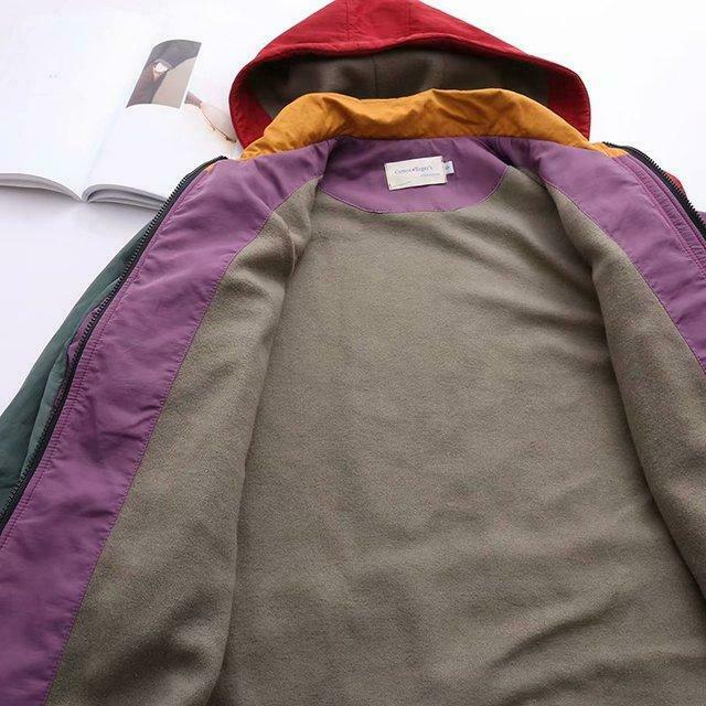 Coquette Aesthetic Color Block Hooded Coat with Patched Pockets Coquette Aesthetic Color Block Hooded Coat with Patched Pockets