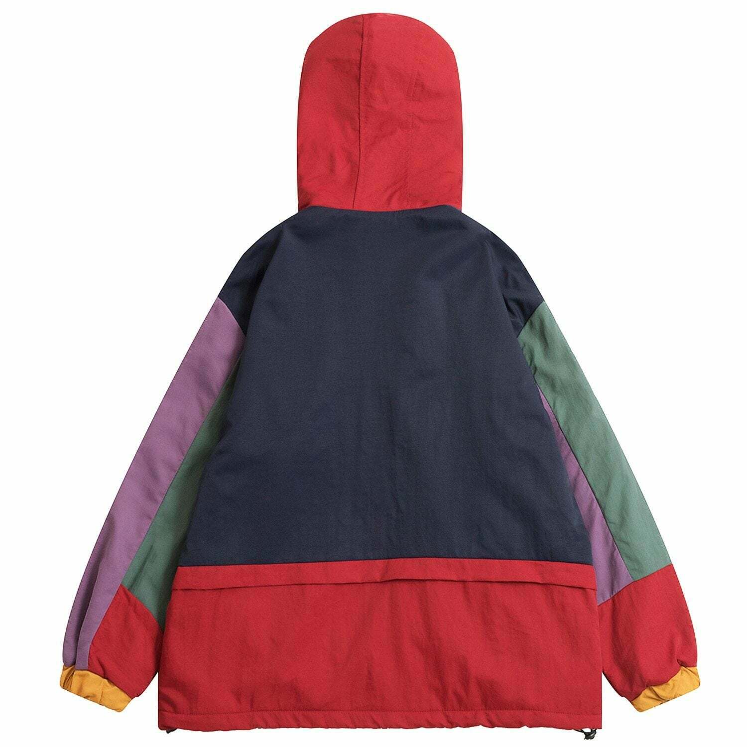 Coquette Aesthetic Color Block Hooded Coat with Patched Pockets Coquette Aesthetic Color Block Hooded Coat with Patched Pockets