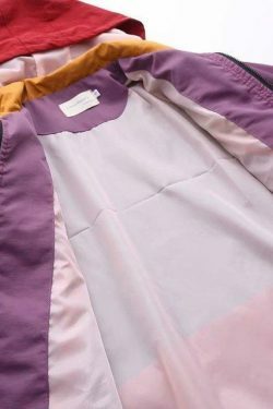 Coquette Aesthetic Color Block Hooded Coat with Patched Pockets