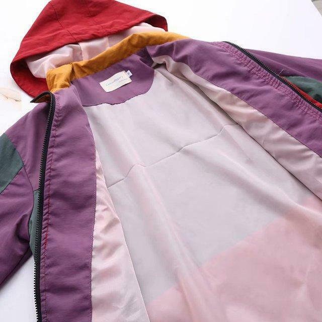 Coquette Aesthetic Color Block Hooded Coat with Patched Pockets Coquette Aesthetic Color Block Hooded Coat with Patched Pockets