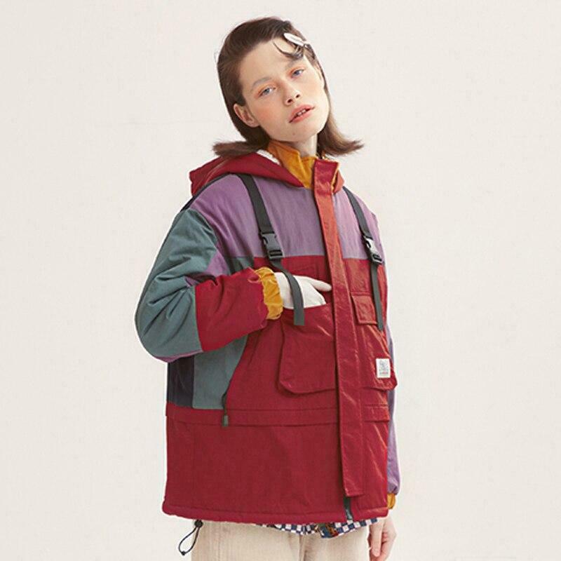 Coquette Aesthetic Color Block Hooded Coat with Patched Pockets Coquette Aesthetic Color Block Hooded Coat with Patched Pockets