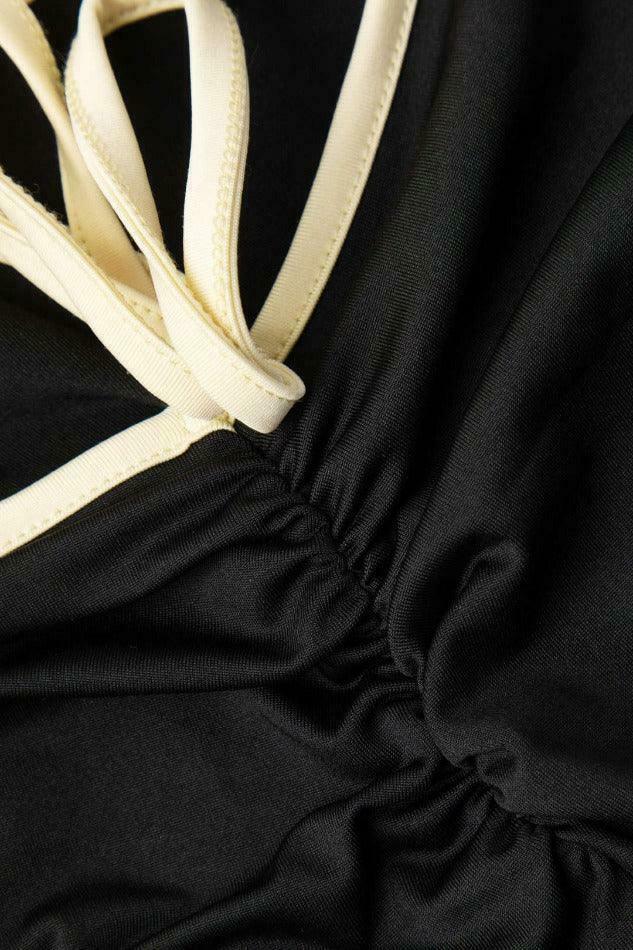 Coquette Aesthetic Contrast Binding Square Neck T-Shirt and Bootcut Pants Set