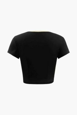 Coquette Aesthetic Contrast Binding Square Neck T-Shirt and Bootcut Pants Set