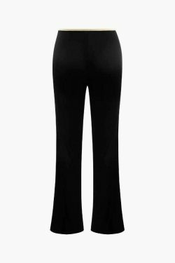 Coquette Aesthetic Contrast Binding Square Neck T-Shirt and Bootcut Pants Set