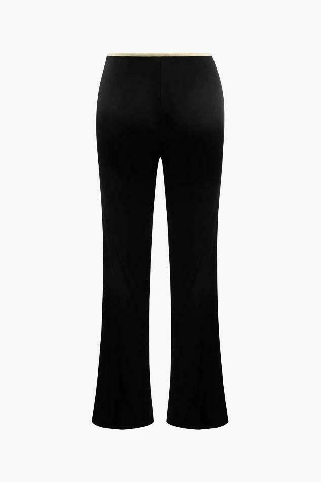 Coquette Aesthetic Contrast Binding Square Neck T-Shirt and Bootcut Pants Set