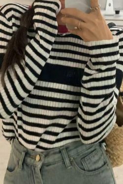 Coquette Aesthetic Contrast Color Stripe Slim Knit Sweater
