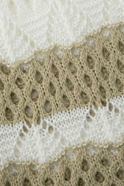 Coquette Aesthetic Contrast Openwork Knit V-Neck Top & Mini Skirt Set - Y2K Fashion Outfit