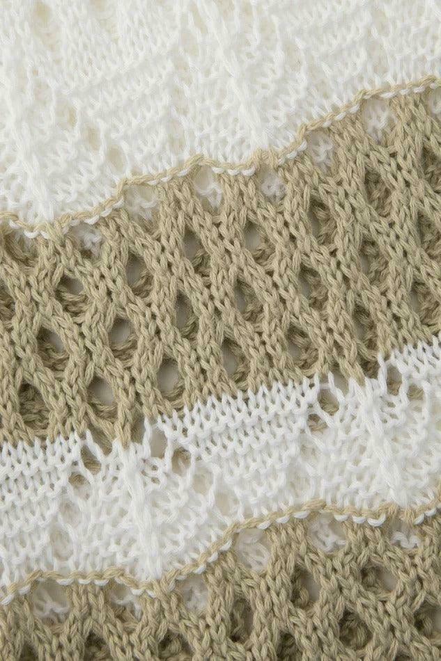 Coquette Aesthetic Contrast Openwork Knit V-Neck Top & Mini Skirt Set - Y2K Fashion Outfit