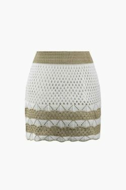 Coquette Aesthetic Contrast Openwork Knit V-Neck Top & Mini Skirt Set - Y2K Fashion Outfit