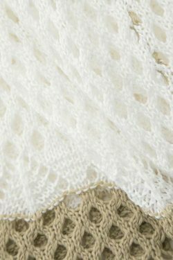 Coquette Aesthetic Contrast Openwork Knit V-Neck Top & Mini Skirt Set - Y2K Fashion Outfit