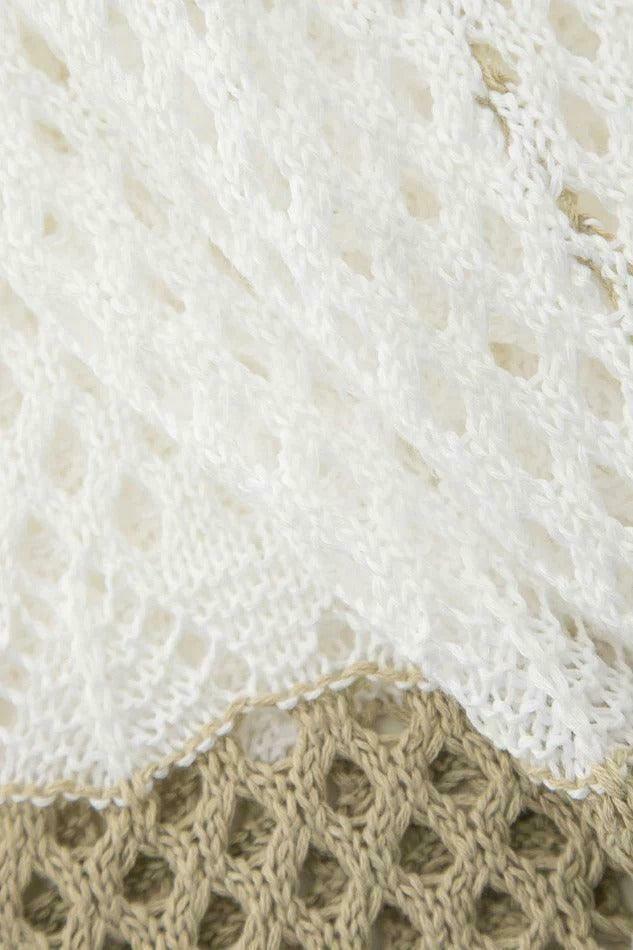 Coquette Aesthetic Contrast Openwork Knit V-Neck Top & Mini Skirt Set - Y2K Fashion Outfit