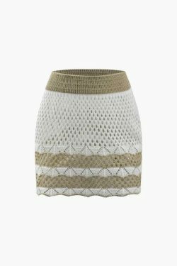 Coquette Aesthetic Contrast Openwork Knit V-Neck Top & Mini Skirt Set - Y2K Fashion Outfit
