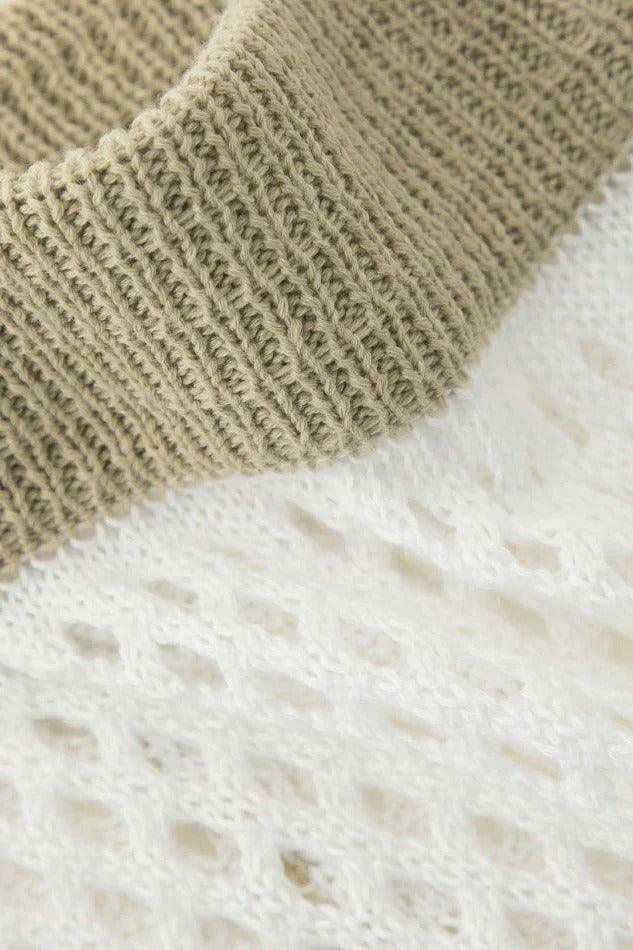 Coquette Aesthetic Contrast Openwork Knit V-Neck Top & Mini Skirt Set - Y2K Fashion Outfit