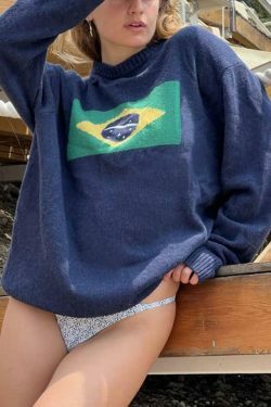 Coquette Aesthetic Contrast Print Sweater - Y2K Fashion Grunge Style Cute Tops