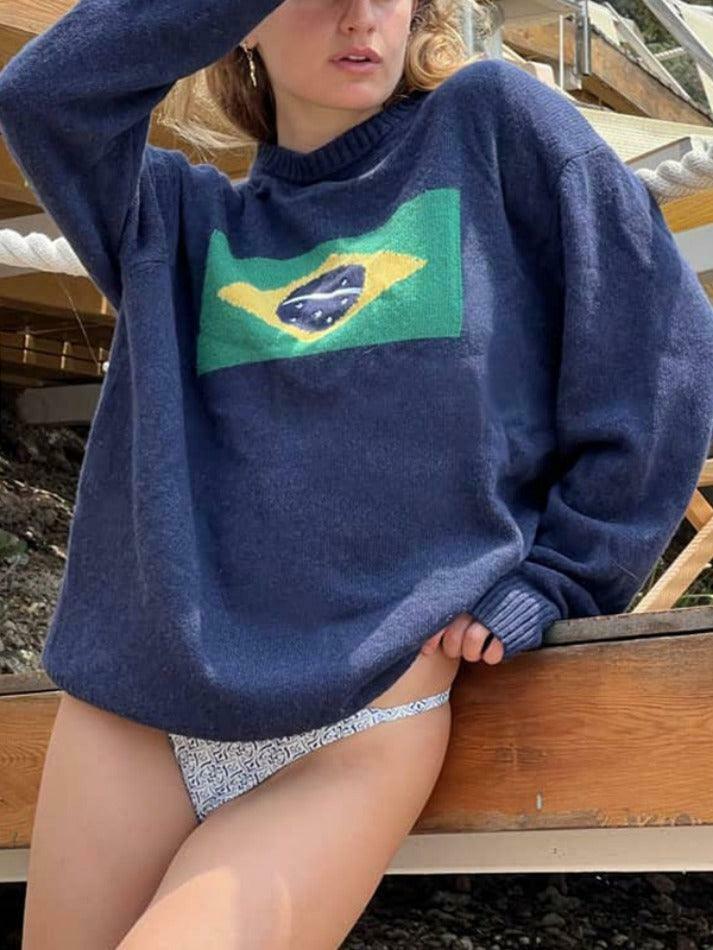 Coquette Aesthetic Contrast Print Sweater - Y2K Fashion Grunge Style Cute Tops