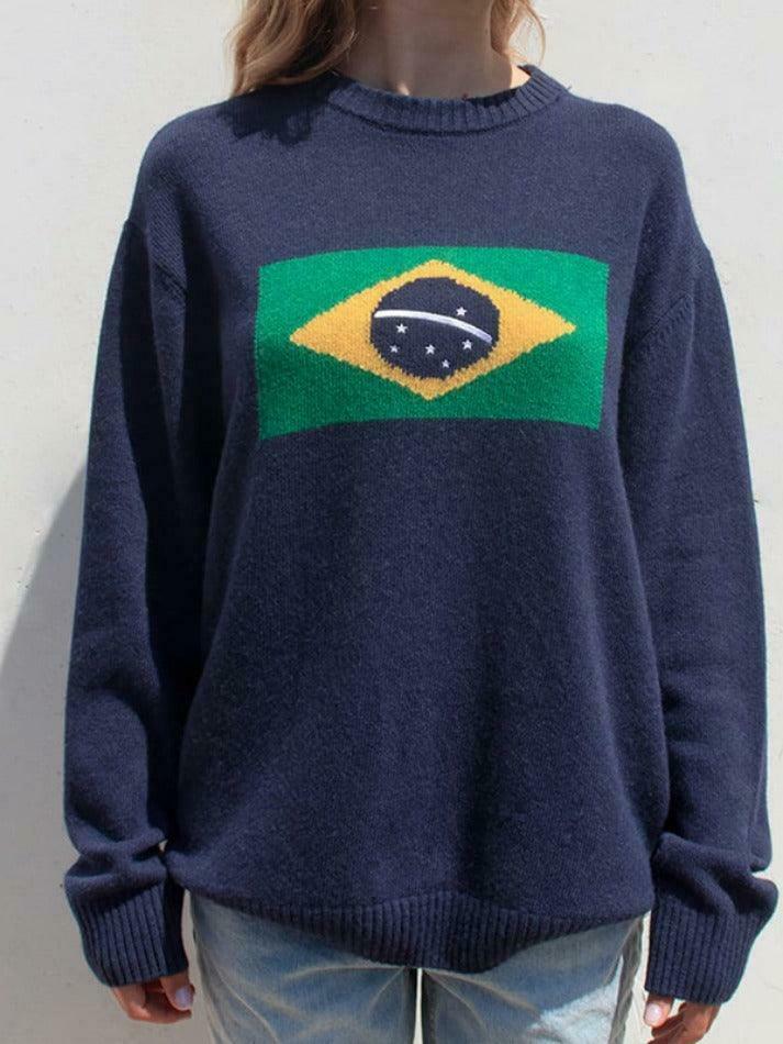 Coquette Aesthetic Contrast Print Sweater - Y2K Fashion Grunge Style Cute Tops