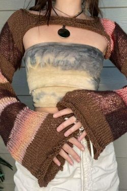 Coquette Aesthetic Contrast Stripe Crochet Top - Y2K Fashion Grunge Style Cute Tops Pastel Goth