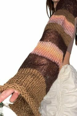 Coquette Aesthetic Contrast Stripe Crochet Top - Y2K Fashion Grunge Style Cute Tops Pastel Goth