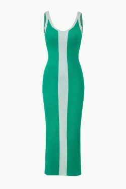 Coquette Aesthetic Contrast V-Neck Slit Knit Midi Dress for Y2K Fashion Enthusiasts