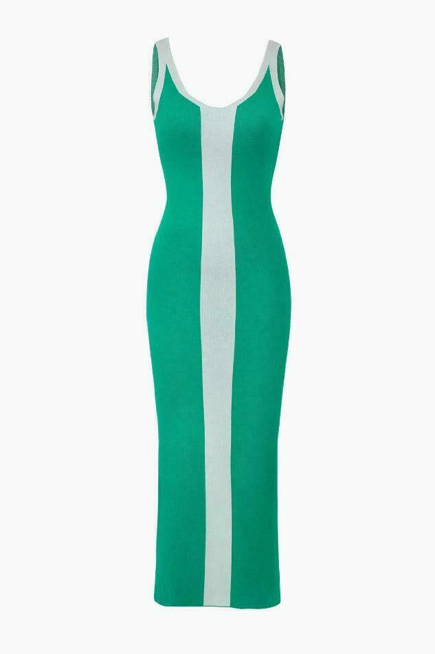 Coquette Aesthetic Contrast V-Neck Slit Knit Midi Dress for Y2K Fashion Enthusiasts