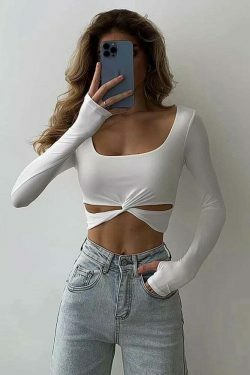 Coquette Aesthetic Coral Twisted Knot Top - Y2K Fashion Women's Clothing