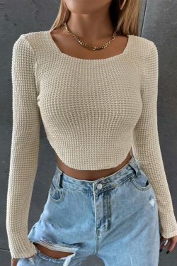 Coquette Aesthetic Coralie Waffle Knit Crop Top - Y2K Fashion Statement Piece