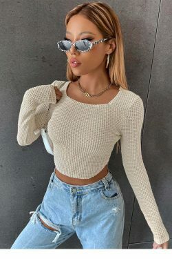 Coquette Aesthetic Coralie Waffle Knit Crop Top - Y2K Fashion Statement Piece
