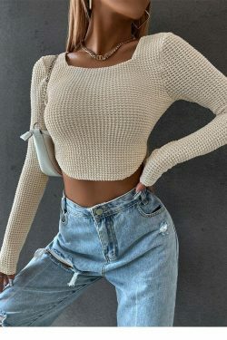 Coquette Aesthetic Coralie Waffle Knit Crop Top - Y2K Fashion Statement Piece