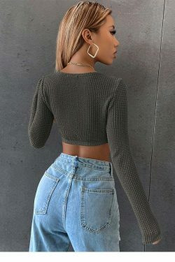 Coquette Aesthetic Coralie Waffle Knit Crop Top - Y2K Fashion Statement Piece
