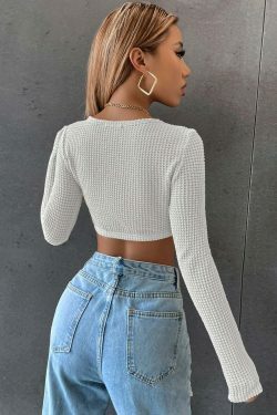 Coquette Aesthetic Coralie Waffle Knit Crop Top - Y2K Fashion Statement Piece