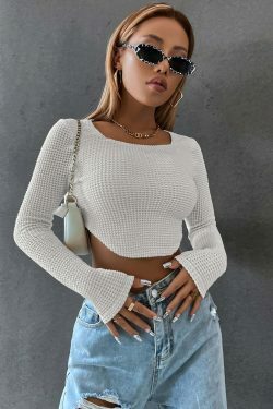 Coquette Aesthetic Coralie Waffle Knit Crop Top - Y2K Fashion Statement Piece