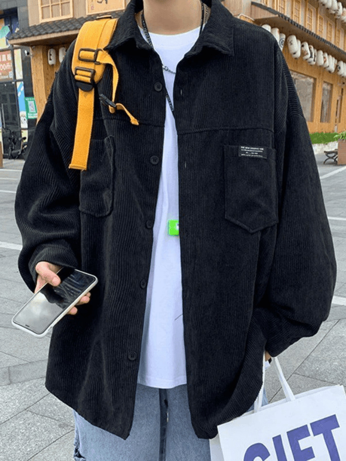 Coquette Aesthetic Corduroy Shirt with Simple Pocket - Women's Y2K Fashion Statement