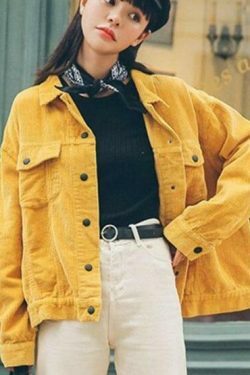 Coquette Aesthetic Corduroy Yellow Jacket - Y2K Fashion Grunge Style Cute Tops Pastel Goth