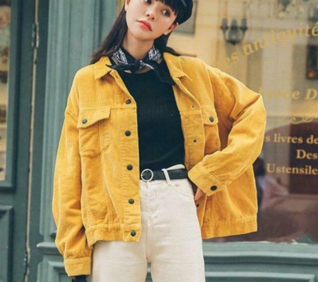 Coquette Aesthetic Corduroy Yellow Jacket - Y2K Fashion Grunge Style Cute Tops Pastel Goth