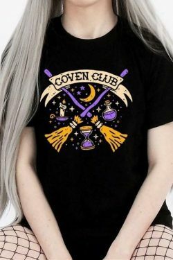 Coquette Aesthetic Coven Club T-Shirt - Y2K Fashion with Grunge Style and Pastel Goth Vibes