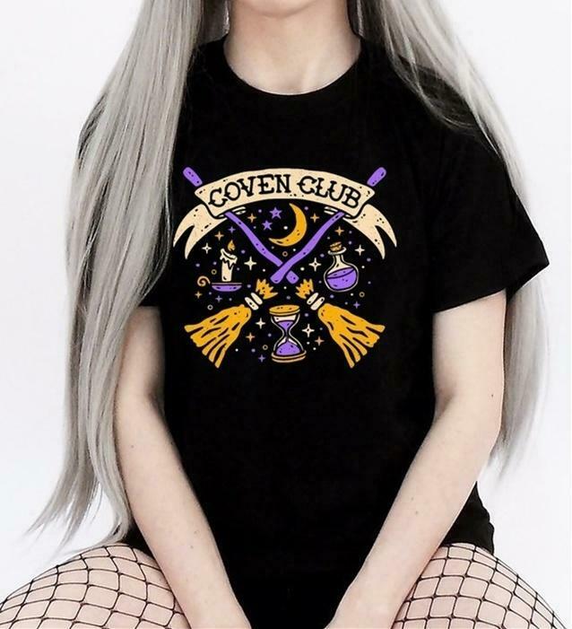 Coquette Aesthetic Coven Club T-Shirt - Y2K Fashion with Grunge Style and Pastel Goth Vibes