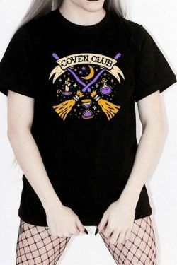Coquette Aesthetic Coven Club T-Shirt - Y2K Fashion with Grunge Style and Pastel Goth Vibes