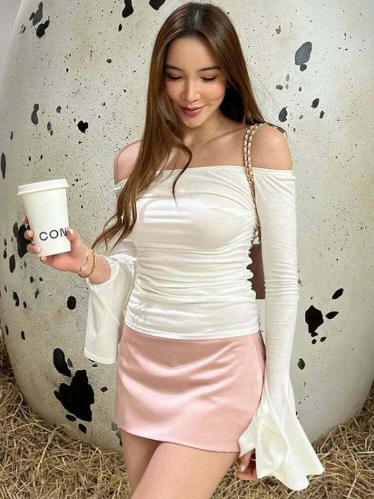 Coquette Aesthetic Creamy Canvas Slash Neck Top - Y2K Fashion Grunge Style Cute Tops