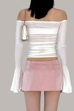 Coquette Aesthetic Creamy Canvas Slash Neck Top - Y2K Fashion Grunge Style Cute Tops