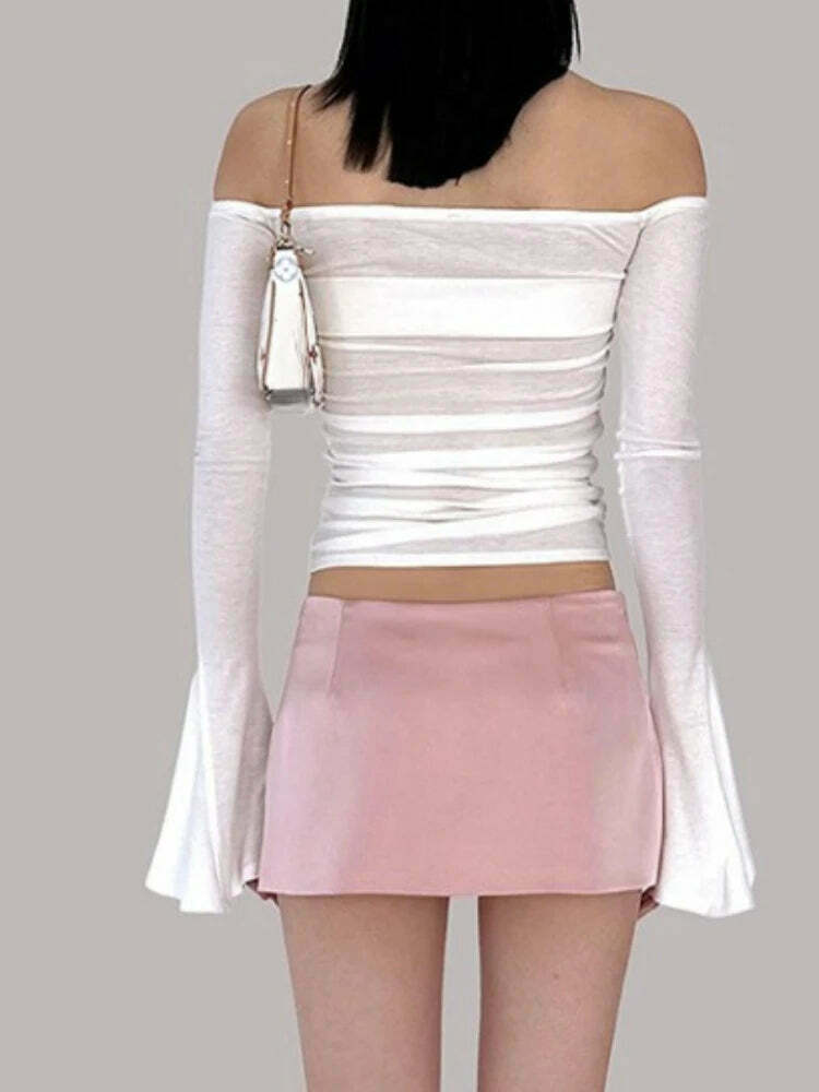 Coquette Aesthetic Creamy Canvas Slash Neck Top - Y2K Fashion Grunge Style Cute Tops