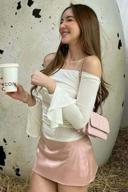 Coquette Aesthetic Creamy Canvas Slash Neck Top - Y2K Fashion Grunge Style Cute Tops